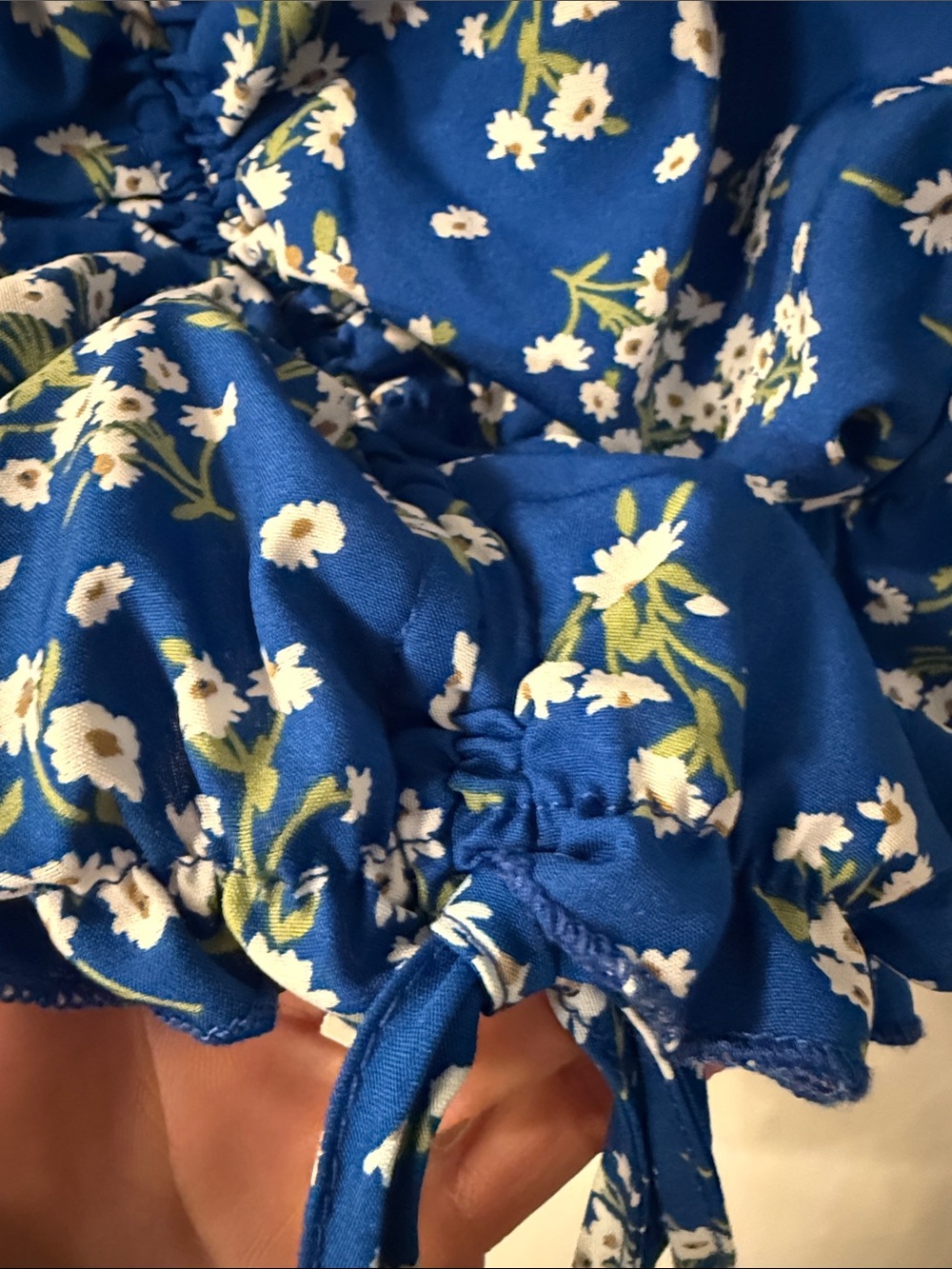 Blue Floral Puff-Sleeve Crop Top - Drawstring Bust and waist. - Picture 3 of 4